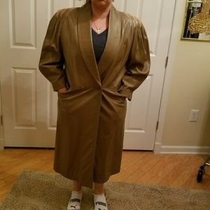 Tan lambskin leather full length coat